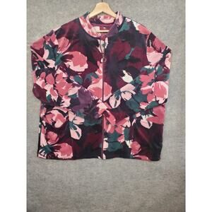 Cuddl Duds Women's Size 2X Pink Floral Zip Up Fleece Jacket
